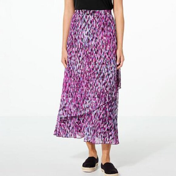 Antthony Tropical Floral Print Mesh Stretch Skirt Pull On Faux Wrap Tiered 1X - Picture 1 of 4